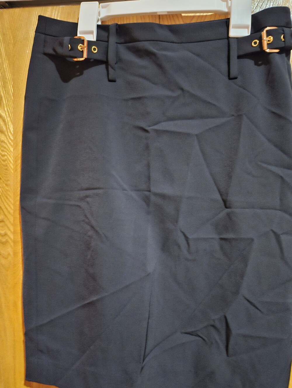 Michael Kors Black Pencil Skirt with Gold Buckle Accents